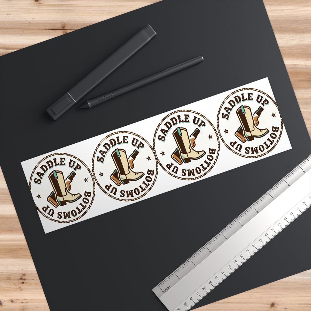 Saddle Up Bottoms Up Bumper Sticker Set — Cowboy Boots & Beer Logo Decal