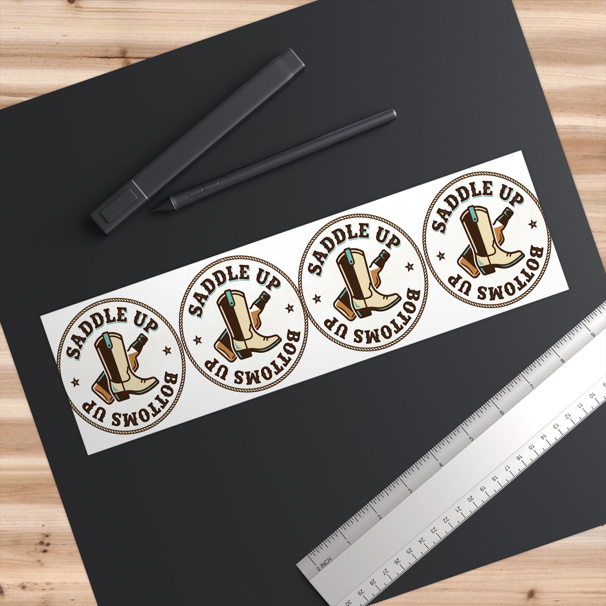 Saddle Up Bottoms Up Bumper Sticker Set — Cowboy Boots & Beer Logo Decal