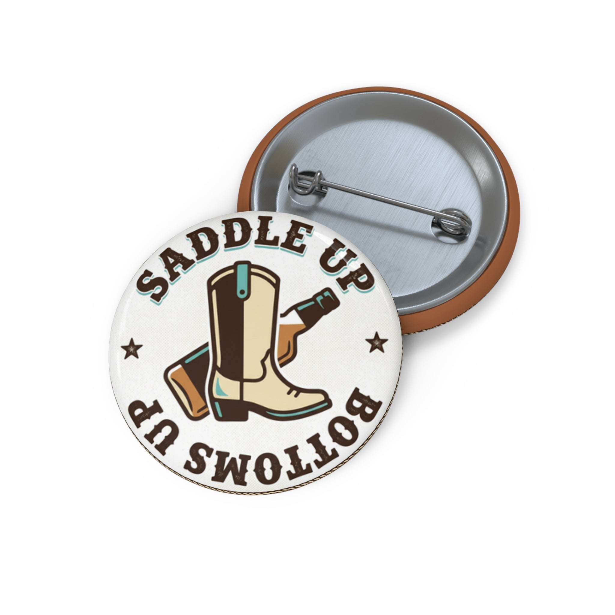 Saddle Up Boots Round Pin Button — Western Cowboy Boot Enamel-Style Badge