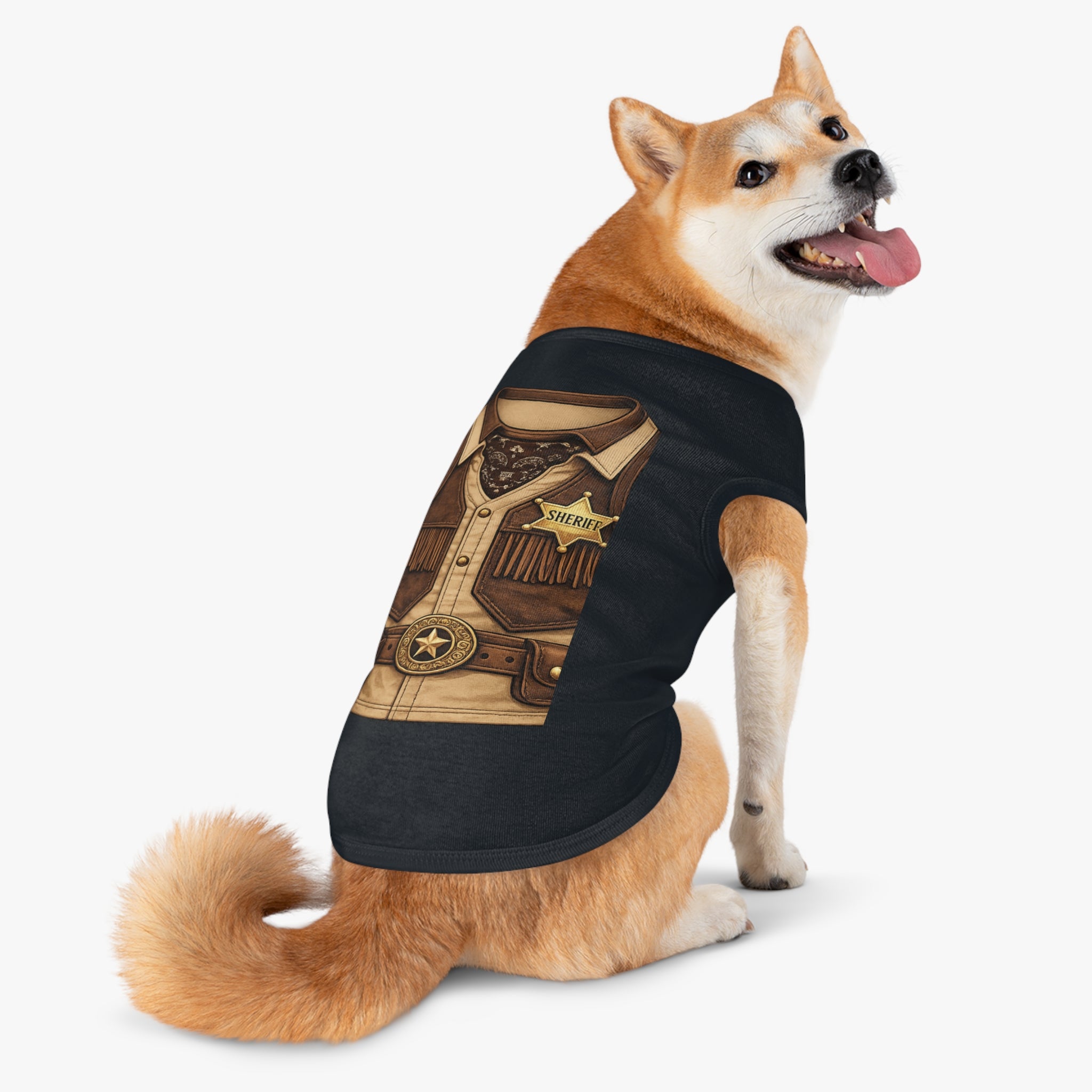 Sheriff Costume Pet Tank Top – Western Cowboy Dog Shirt with Badge