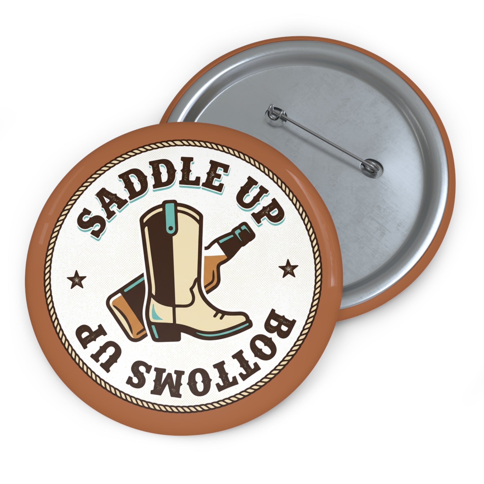 Saddle Up Boots Round Pin Button — Western Cowboy Boot Enamel-Style Badge