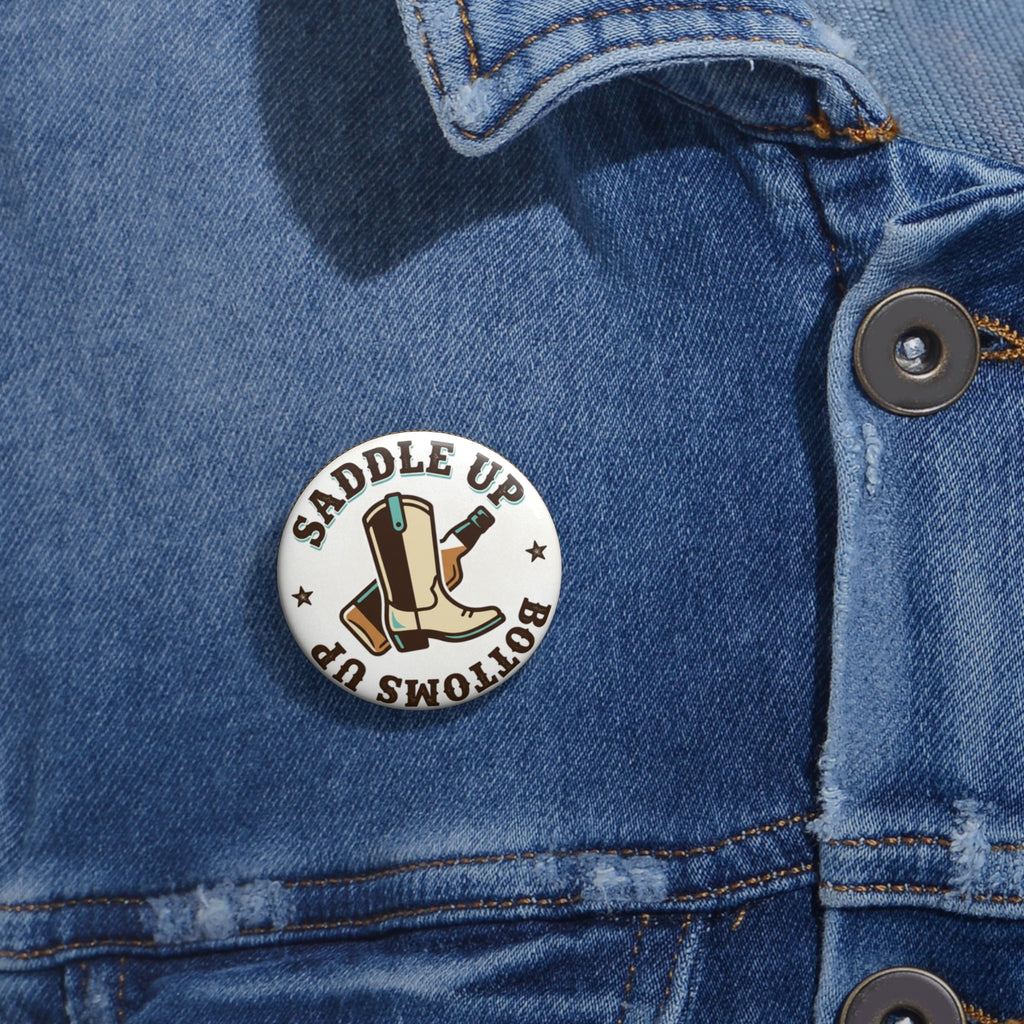 Saddle Up Boots Round Pin Button — Western Cowboy Boot Enamel-Style Badge