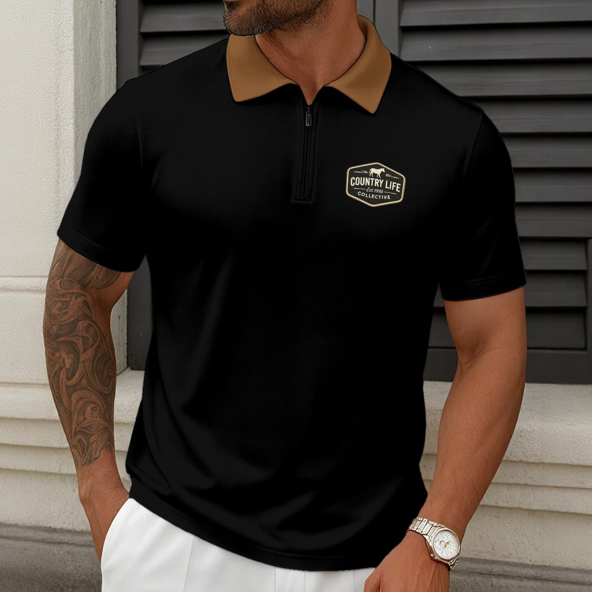Short-Sleeved Zip Polo Shirt