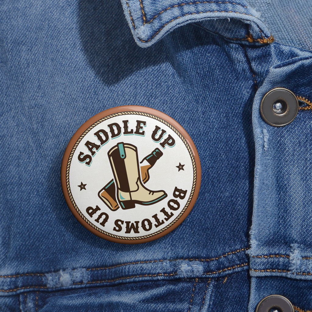 Saddle Up Boots Round Pin Button — Western Cowboy Boot Enamel-Style Badge