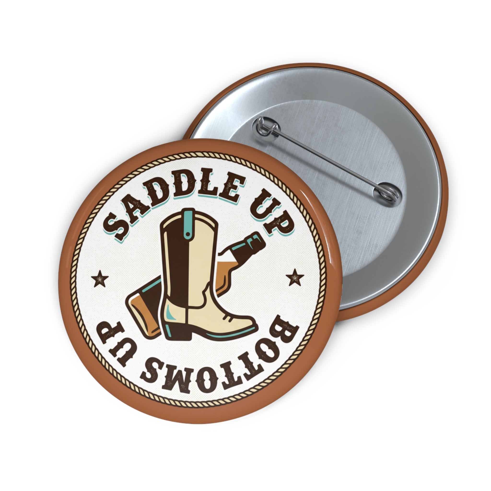 Saddle Up Boots Round Pin Button — Western Cowboy Boot Enamel-Style Badge
