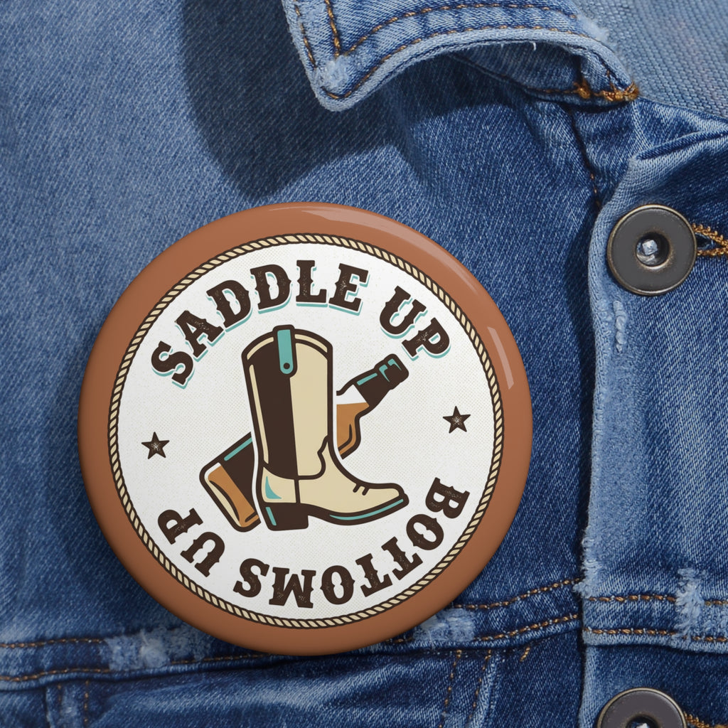 Saddle Up Boots Round Pin Button — Western Cowboy Boot Enamel-Style Badge