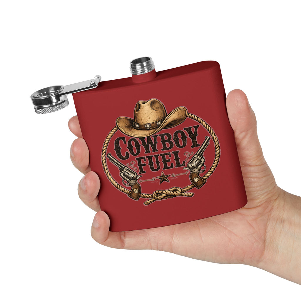Cowboy Fuel 6oz Stainless Steel Flask – Western Hat & Pistols Rustic Hip Flask