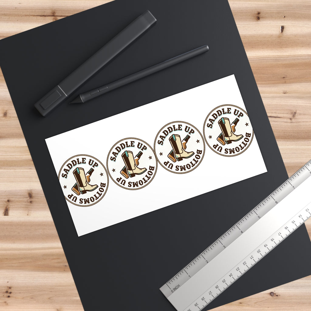 Saddle Up Bottoms Up Bumper Sticker Set — Cowboy Boots & Beer Logo Decal