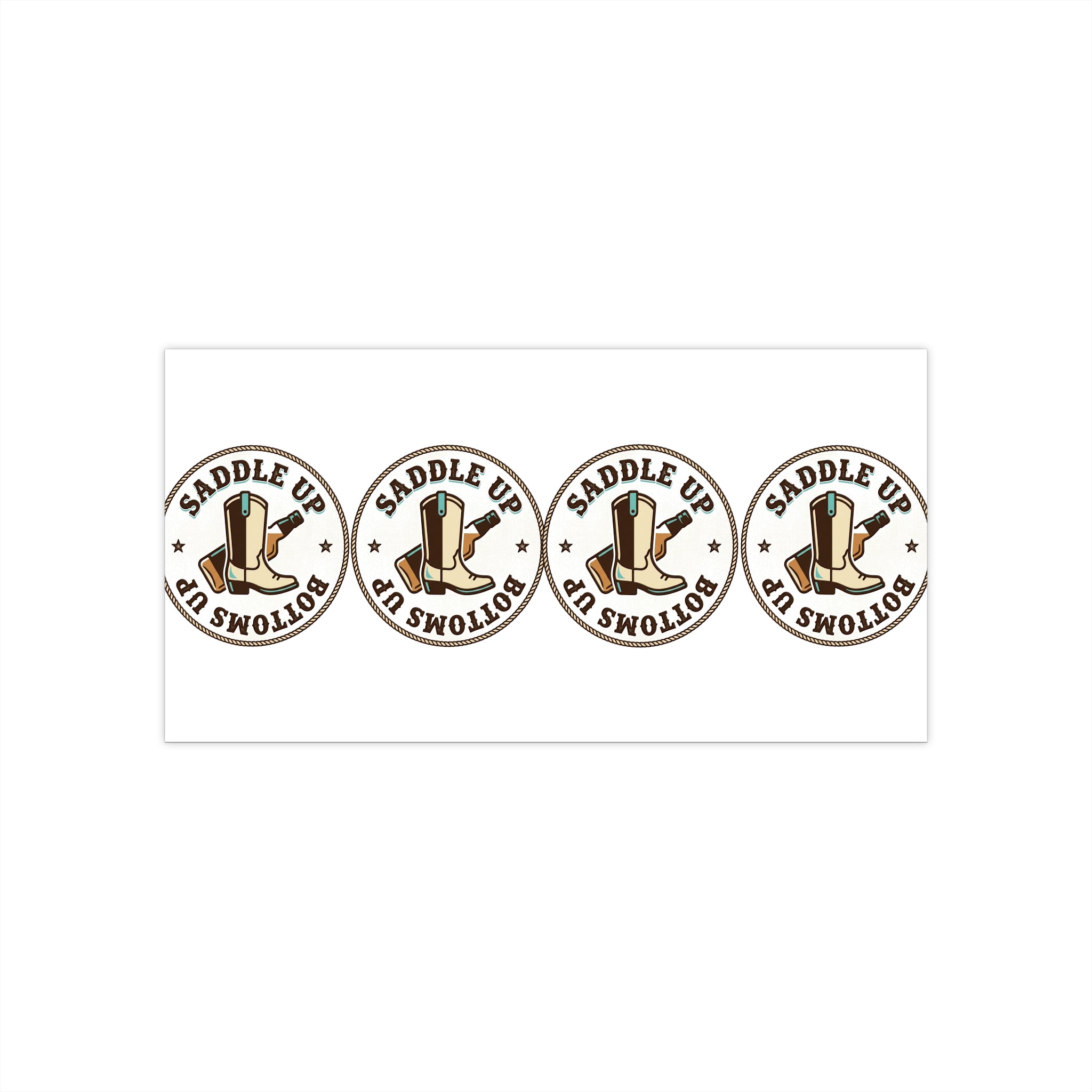 Saddle Up Bottoms Up Bumper Sticker Set — Cowboy Boots & Beer Logo Decal